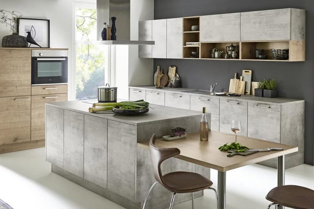 An eye catching kitchen in light wood and concrete 1 1 Nolte Brasov